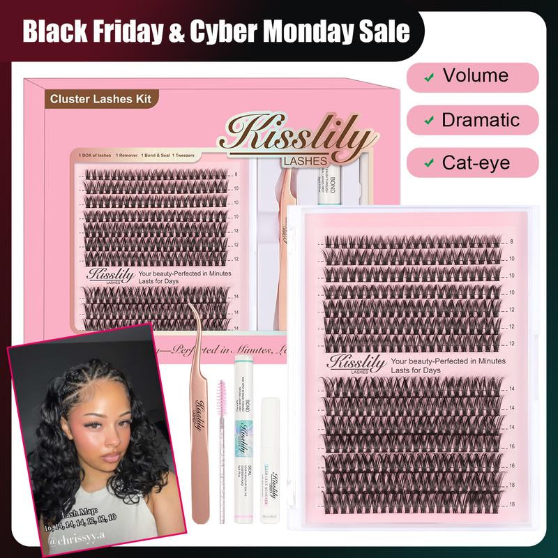 Kisslily Seraph Waterproof Lash Clusters Kit DIY Lash Extension Individual Lashes Beginner Friendly Lash Bond and Seal,6Mm Widespan Natural Lash for Girls Volume Style Makeup Eyelashes Flawless #Tiktokshopfalldealsforyou