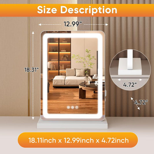 Vanity Mirror with Lights, LED Makeup Mirror with Dimmable 3 Color Modes, Touch Screen Control Vanity Based Mirror Desk Mirror