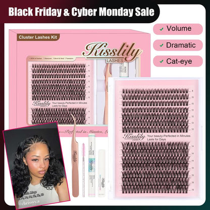 Kisslily Seraph Waterproof Lash Clusters Kit DIY Lash Extension Individual Lashes Beginner Friendly Lash Bond and Seal,6Mm Widespan Natural Lash for Girls Volume Style Makeup Eyelashes Flawless #Tiktokshopfalldealsforyou