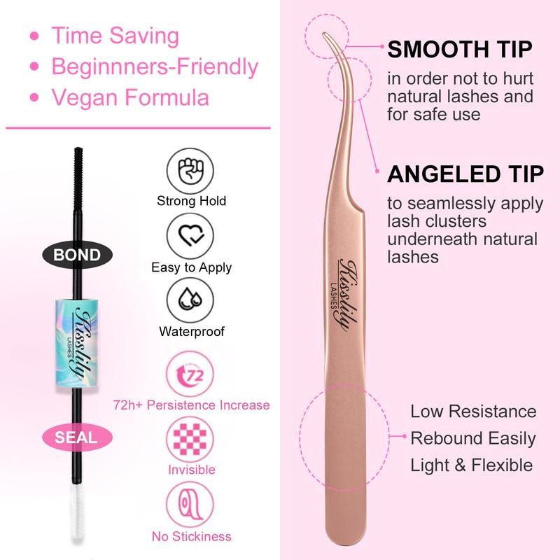 Kisslily Seraph Waterproof Lash Clusters Kit DIY Lash Extension Individual Lashes Beginner Friendly Lash Bond and Seal,6Mm Widespan Natural Lash for Girls Volume Style Makeup Eyelashes Flawless #Tiktokshopfalldealsforyou
